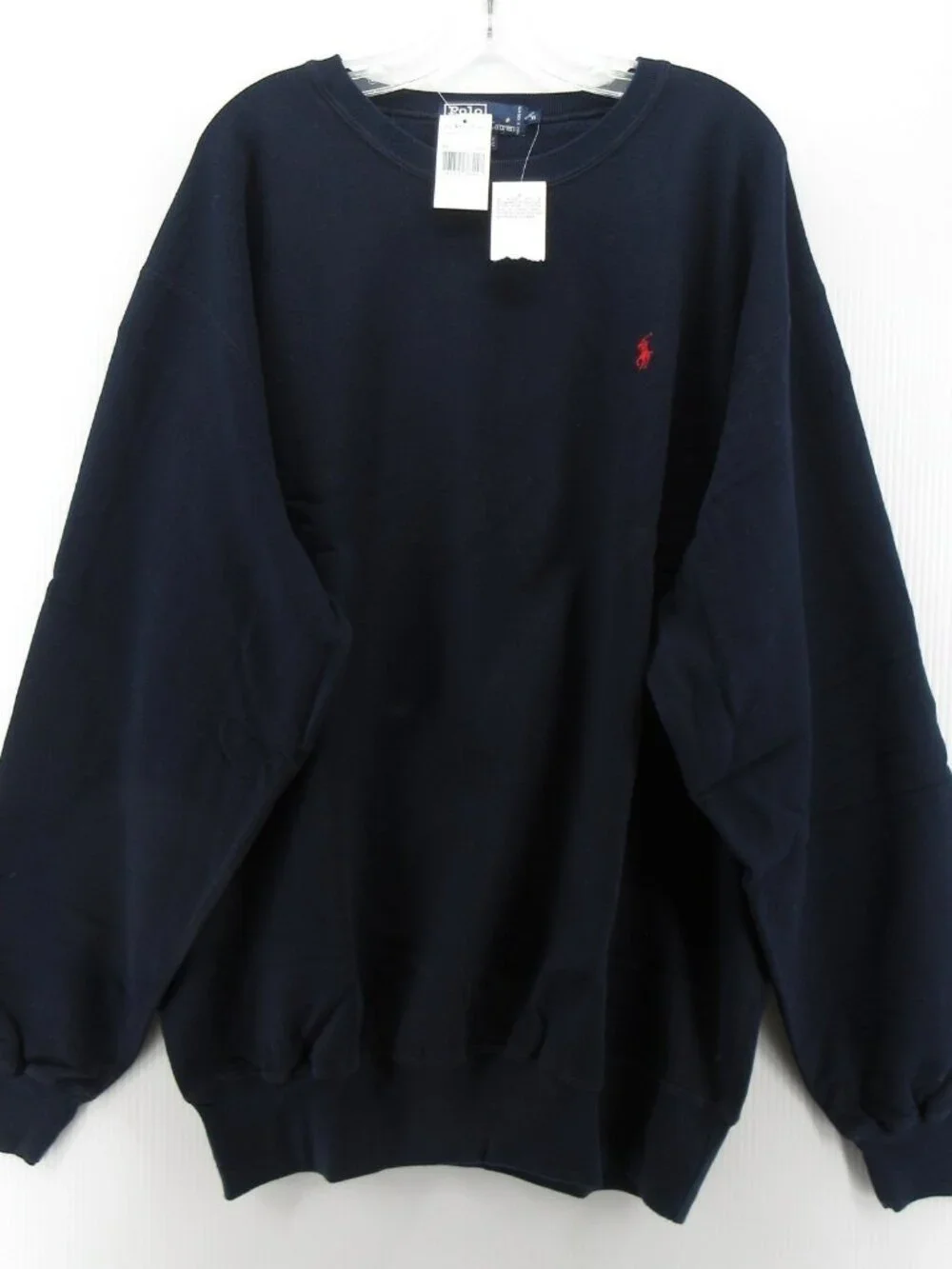 VINTAGE Polo Ralph Lauren Sweatshirt XL Navy Pullover Blank Pony 90s *